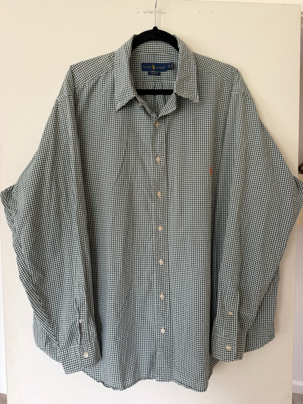 Ralph Lauren Men's Green and White Checkered Button-Down Shirt 100%Cotton